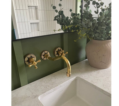 Inlaid Brass Wall-Mount Faucet Set
