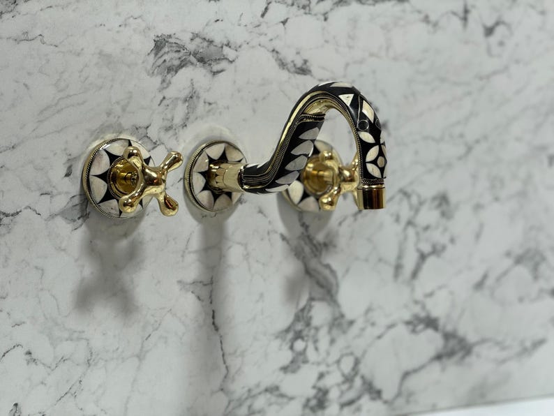 Black & White Mosaic Brass Wall Faucet