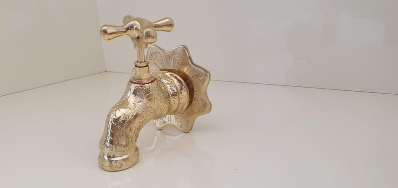 Engraved Brass Wall Faucet