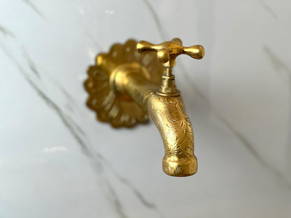 Vintage Engraved Brass Wall Bib Tap