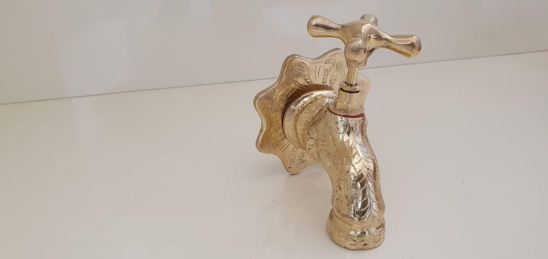 Engraved Brass Wall Faucet