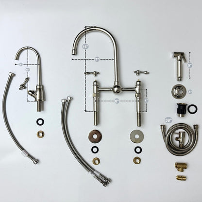 Luxury Polished Nickel Bridge Kitchen Faucet