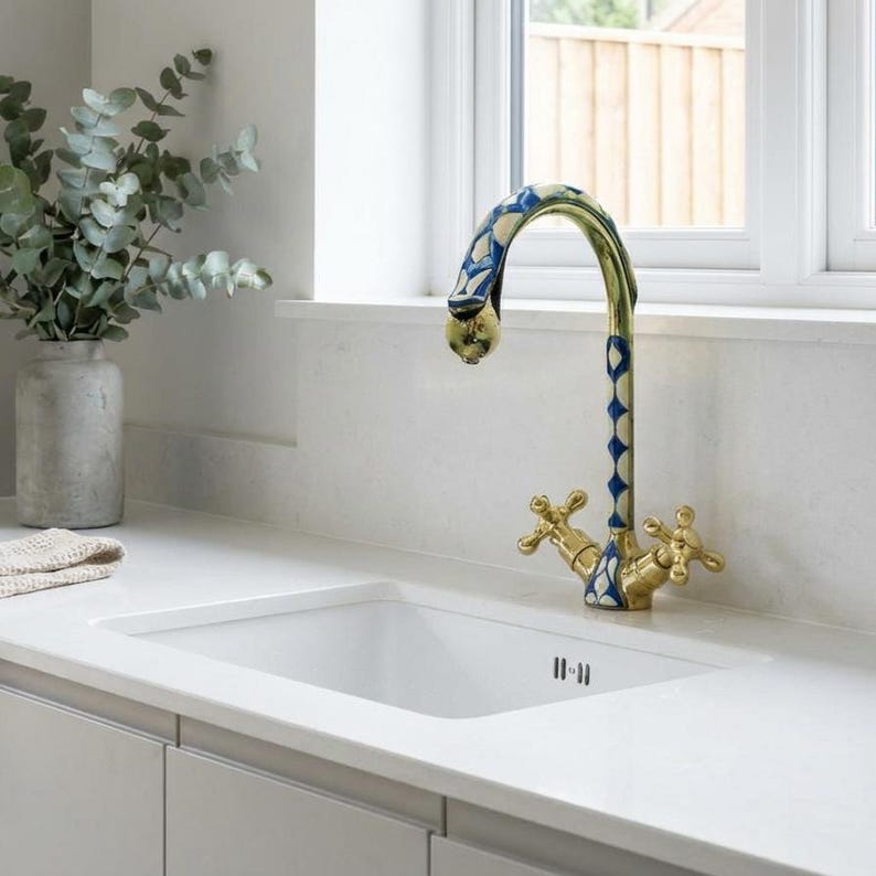 Blue Moroccan Mosaic Brass Faucet