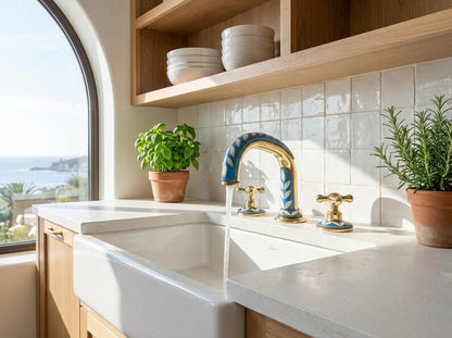Blue Mosaic Brass Bridge Faucet