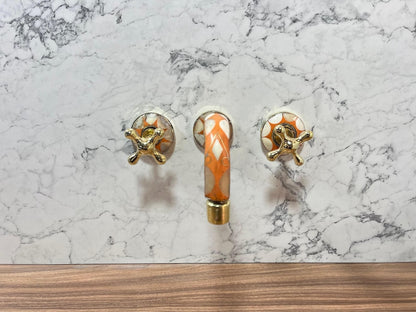 Orange Mosaic Brass Wall Mount Faucet
