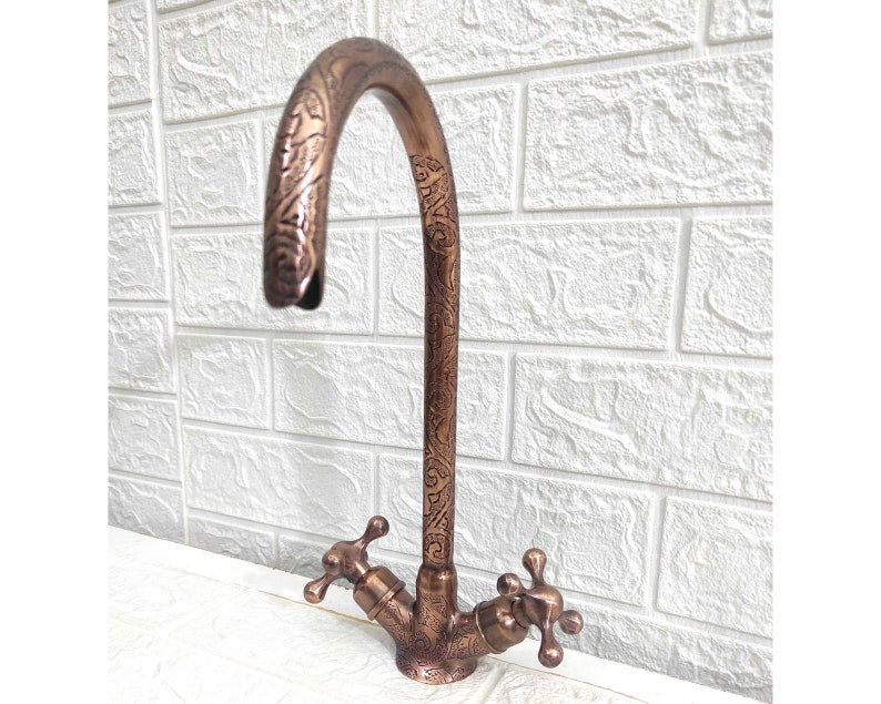 Engraved Antique Copper Bridge Faucet