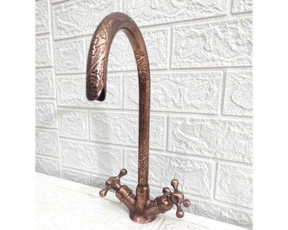 Engraved Antique Copper Bridge Faucet