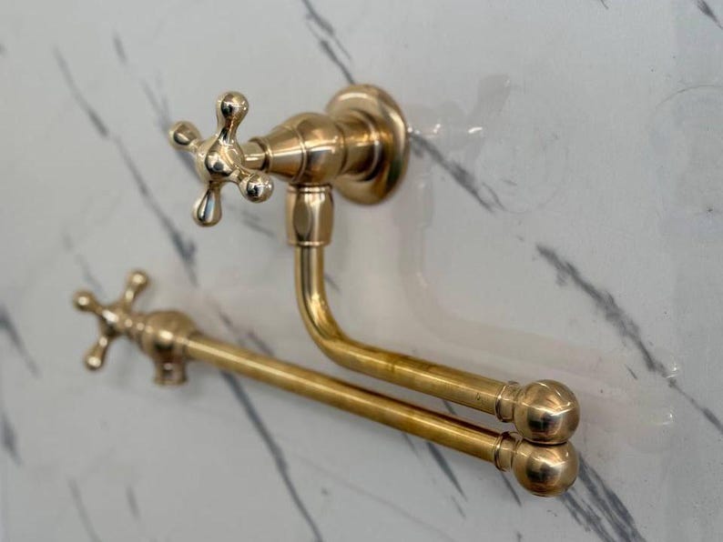Solid Unlacquered Brass Wall Pot Filler Faucet