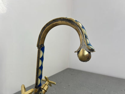 Blue Inlay Brass Gooseneck Faucet with Cross Handles