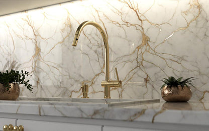 Unlacquered Brass Pull-Down Kitchen Faucet Set