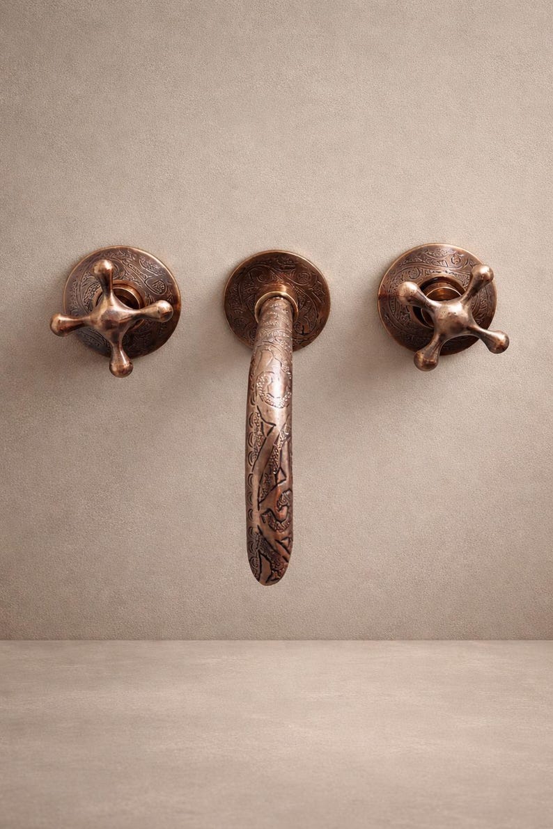 Engraved Wall Mount Brass Faucet