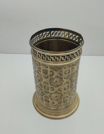 Handmade Solid Brass Wastebasket – Engraved Moroccan Bathroom Trash Can