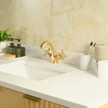 Vintage Polished Brass Bathroom Faucet with Cross Handles