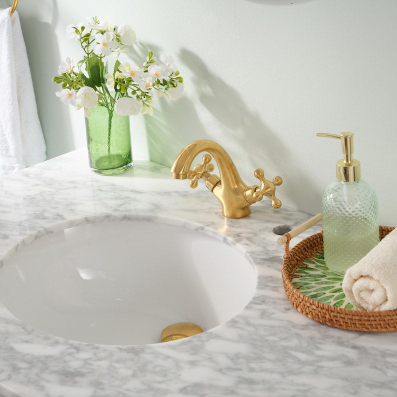 Polished Brass Bridge Bathroom Faucet with Cross Handles