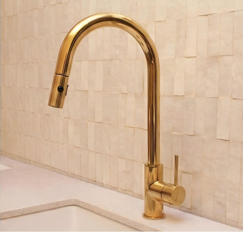 Unlacquered Brass Pull-Down Kitchen Faucet