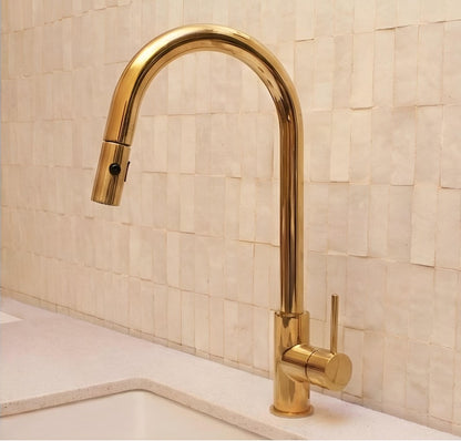 Unlacquered Brass Pull-Down Kitchen Faucet