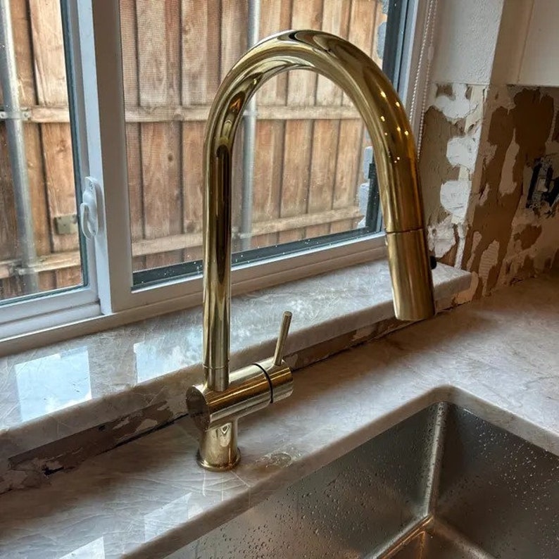 Unlacquered Brass Pull-Down Kitchen Faucet