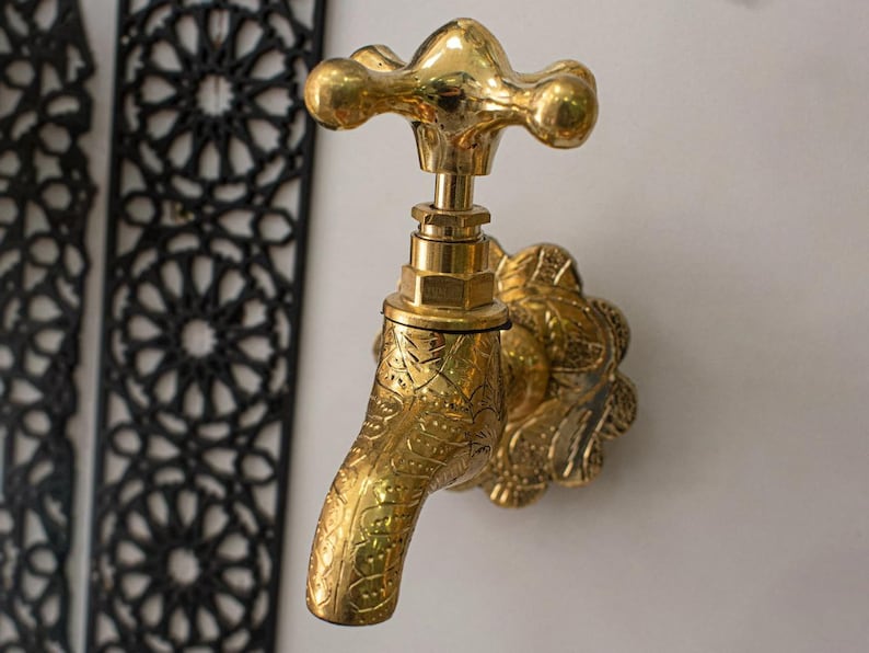 Engraved Solid Brass Wall Faucet