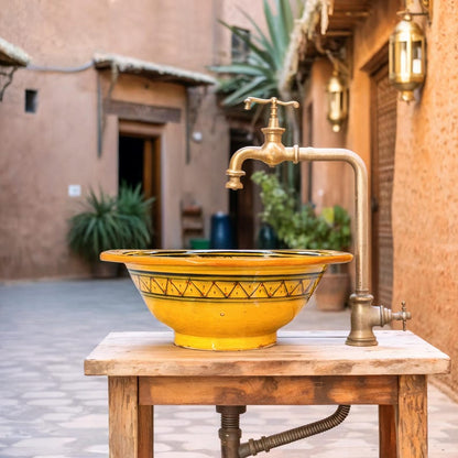 Hand-Painted Moroccan Ceramic Vessel Sink – Yellow Artisan Basin