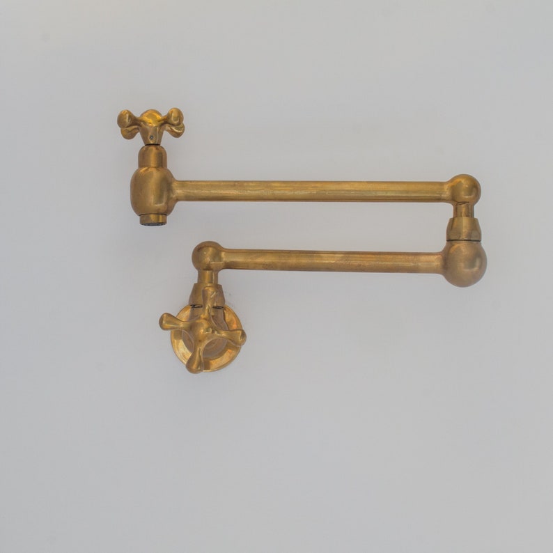 Antique Unlacquered Brass Wall Pot Filler Faucet