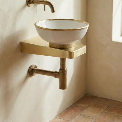 Modern Moroccan Ceramic Vessel Sink with Floating Brass Console