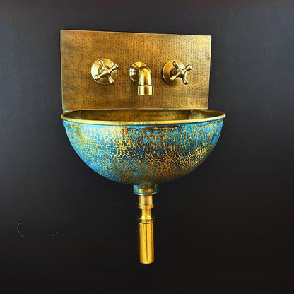 Hand-Hammered Moroccan Brass Sink with Verdigris Patina