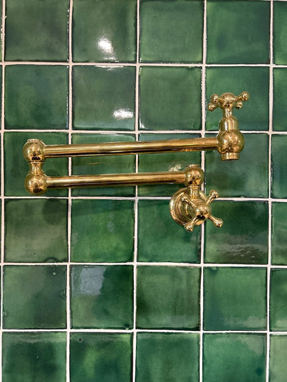Solid Unlacquered Brass Wall Pot Filler Faucet