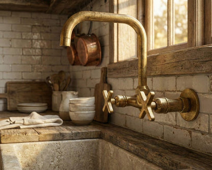 Unlacquered Brass Wall Mount Kitchen Faucet