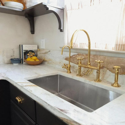 Luxury Unlacquered Brass Bridge Kitchen Faucet