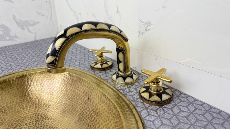 Moroccan Inlay Brass Bridge Faucet with Mosaic