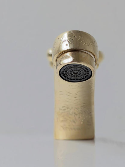 Vintage Engraved Brass Bibcock Faucet with Cross Handle