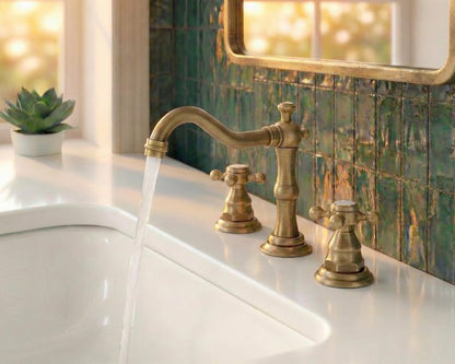 Widespread Unlacquered Brass Bathroom Faucet with Classic Cross Handles