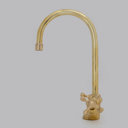 Tall Polished Brass Gooseneck Faucet with Cross Handles