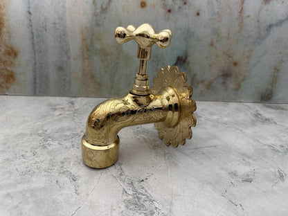 Hand-Engraved Polished Brass Wall Mount Faucet