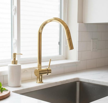 Unlacquered Brass Pull-Down Kitchen Faucet
