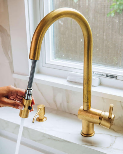 Down Kitchen Faucet with Side Spray & Soap Dispenser