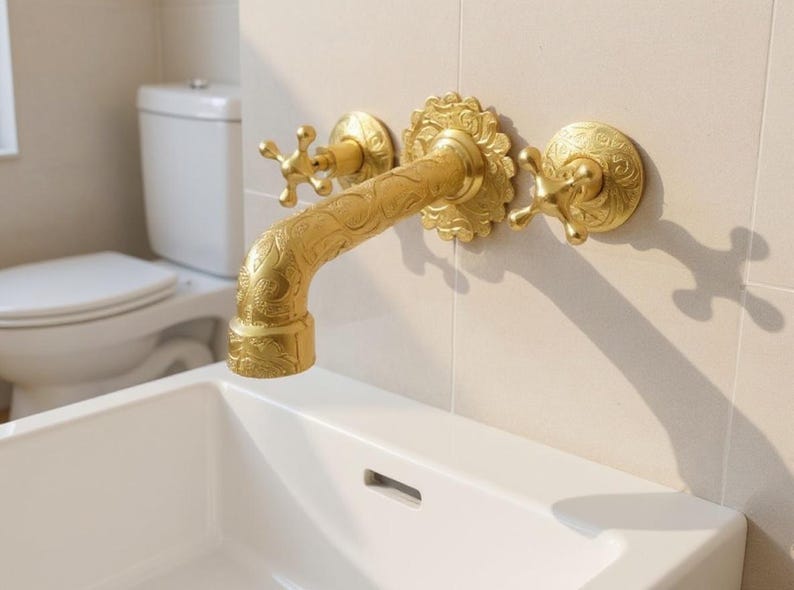 Engraved Brass Wall Mount Faucet