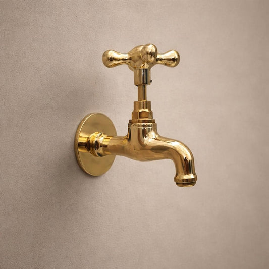Polished Brass Wall Mount Faucet with Cross Handle
