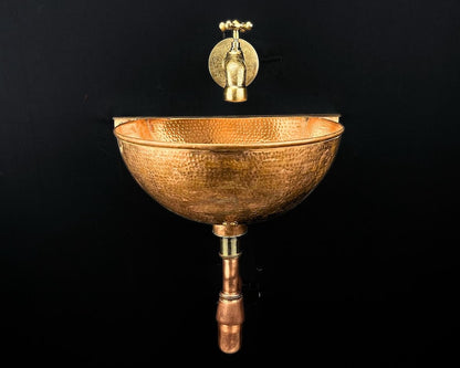 Hand-Hammered Moroccan Brass Wall-Mount Sink with Engraved Vintage Tap