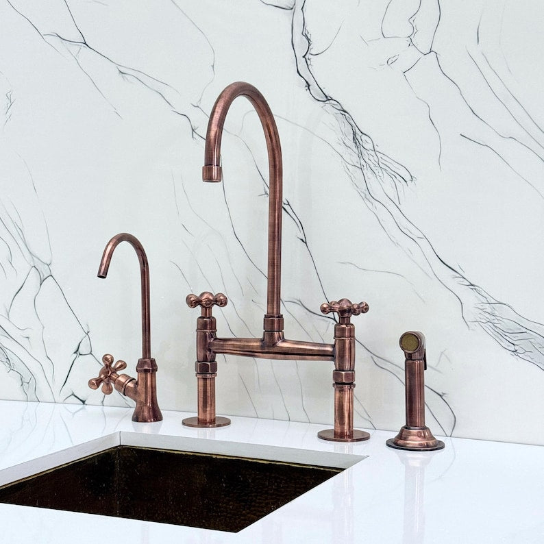 Antique Copper Bridge Kitchen Faucet