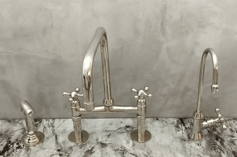 Polished Nickel Bridge Faucet Set with Side Sprayer