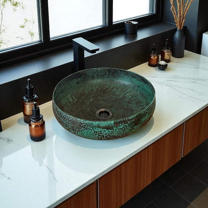 Hammered Green Patina Copper Vessel Sink