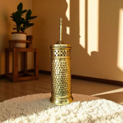 Handmade Solid Brass Toilet Brush Holder – Moroccan Pierced Brass Bathroom Accessory