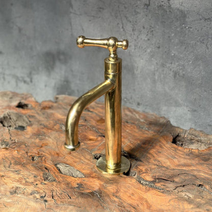 Vintage Brass T-Handle Faucet with Curved Spout