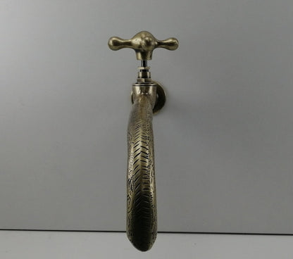 Engraved Antique Brass Wall Faucet