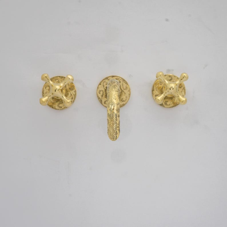 Hand-Engraved Floral Motif Wall-Mount Faucet