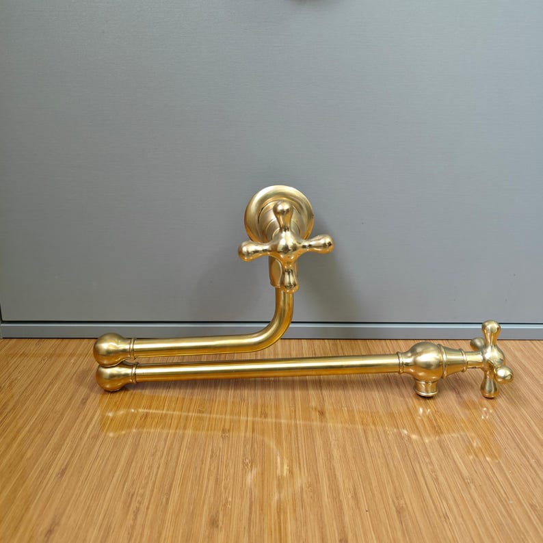 Unlacquered Brass Folding Wall Pot Filler