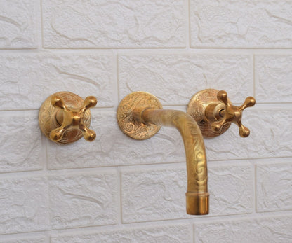 Engraved Solid Brass Wall Mount Faucet