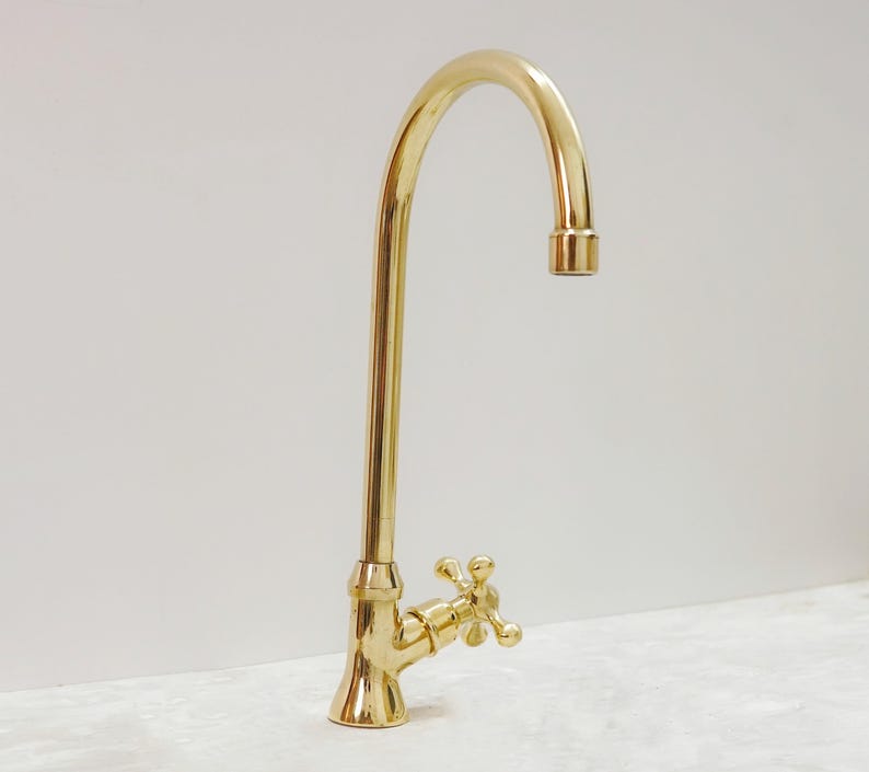 Solid Brass Gooseneck Faucet with Cross Handle & Supply Hose