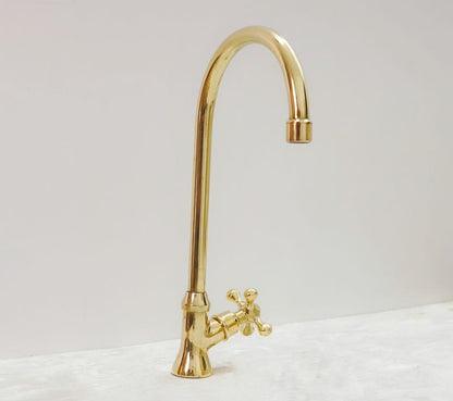 Solid Brass Gooseneck Faucet with Cross Handle & Supply Hose